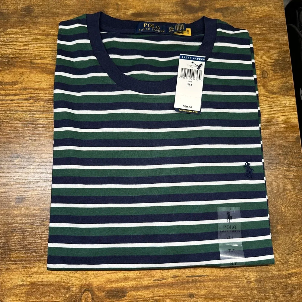 NEW Polo Ralph Lauren Mens 2XLT Tall Striped T-Shirt Navy Green White Cotton NWT